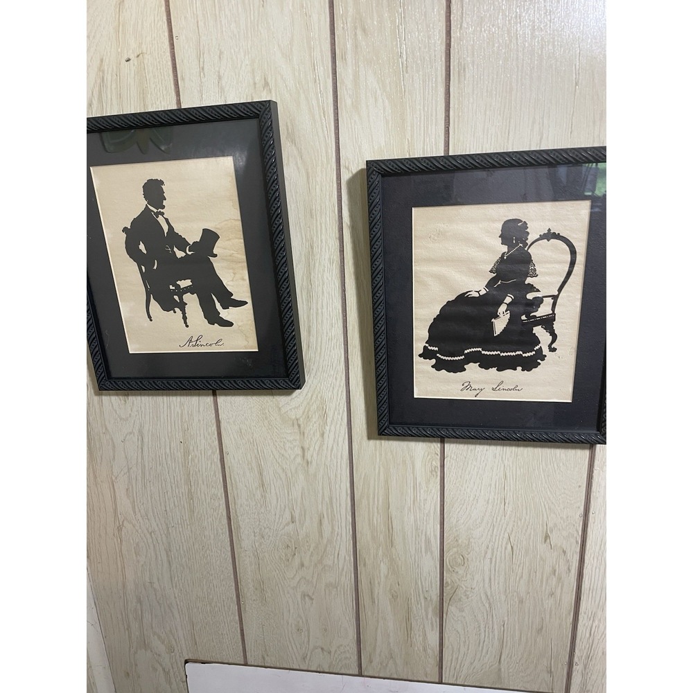 Framed US President Abraham Lincoln & Mary Todd Lincoln Profiles Silhouette